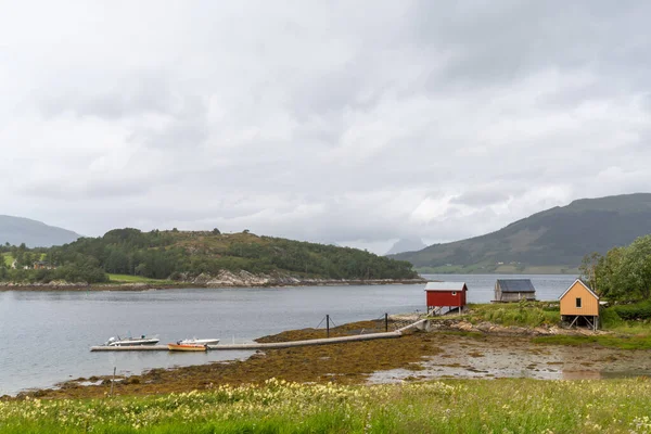 Uma Vista Porto Desembarque Balsa Levang Costa Helgeland Noruega — Fotografia de Stock