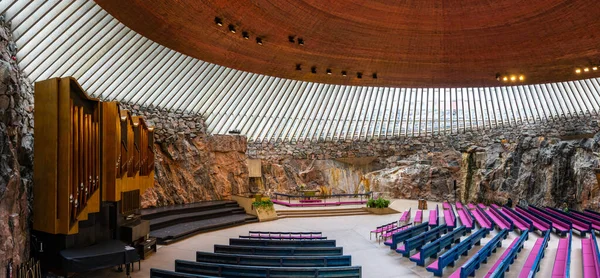 Helsinki Finland Augusti 2021 Interiör Syn Tempeliaukio Kyrka Helsingfors — Stockfoto