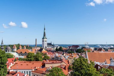 Tallinn, Estonya: 6 Ağustos 2021: Estonya 'nın tarihi Tallinn kentinin manzarası ve ufuk çizgisi