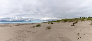 Kuzey Polonya 'daki Baltık Denizi' ndeki Slowinski Ulusal Parkı 'nda sonu gelmeyen kum tepelerinin manzarası.