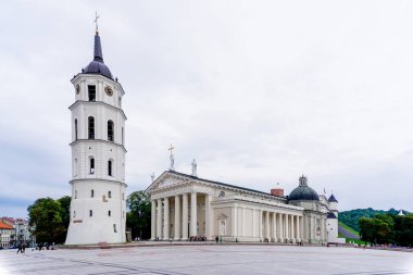 Vilnius, Litvanya - 30 Ağustos 2021: Vilnius Katedrali ve Vilnius Eski Kasabası Katedrali manzarası
