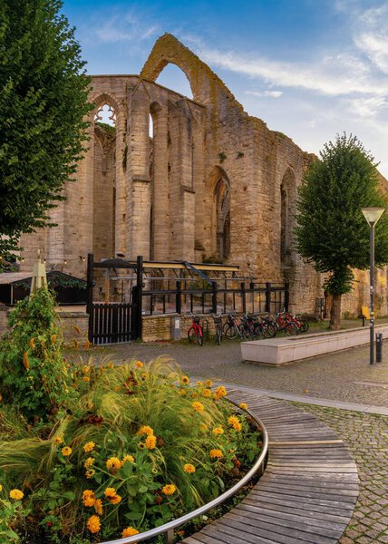 Visby, Sweden - 12 September, 2025: view of the ruins of Saint Catherine's Church in the heart of the historic city centre of Visby
