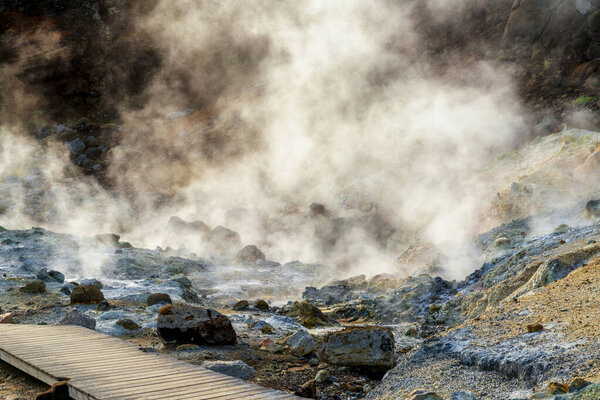 A view of the Seltun Geothermal Area on the Reykjanes Peninsula of southwestern Iceland