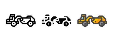 Ana hatlı, kabartmalı, taslak biçimli çok amaçlı tekerlek çekici vektör simgesi. Bir pakette üç simge biçimi.