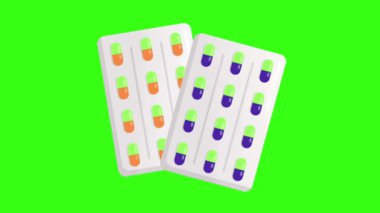 Yeşil Arka plan, Sağlık, Tedavi ve Eczane Ürünleri Tıbbi Konsepti Üzerinde Çeşitli İlaç ve Eczacılık