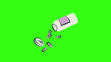 Yeşil Arka plan, Sağlık, Tedavi ve Eczane Ürünleri Tıbbi Konsepti Üzerinde Çeşitli İlaç ve Eczacılık