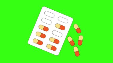 Yeşil Arka plan, Sağlık, Tedavi ve Eczane Ürünleri Tıbbi Konsepti Üzerinde Çeşitli İlaç ve Eczacılık