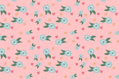 Tatlı pastel renkli çiçekli kalpler neşeli, pürüzsüz desenli, paketleme, damgalama, kumaş, duvar kağıdı, ambalaj kağıdı, çocuklar, sosyal medya için