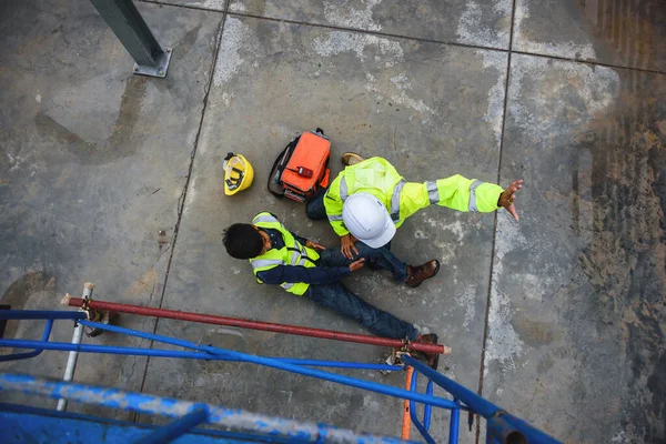 Top View of Safety officer and Lifesaving Equipment, Lifesaving, and rescue methods. Accident in Construction work or Maintenance worker in the factory.