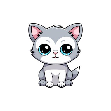 Sevimli çizgi film kedisi. Beyaz arka planda izole edilmiş. çocuklar için çizgi film vektör çizimi