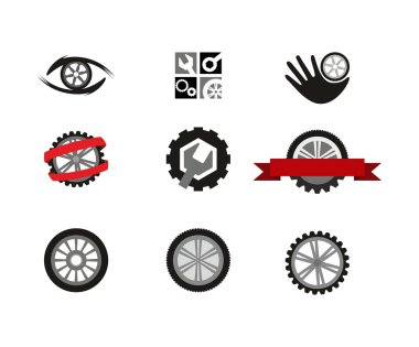 Tekerlekler ve araçları ile logo tasarım için grafik öğelerin ayarla