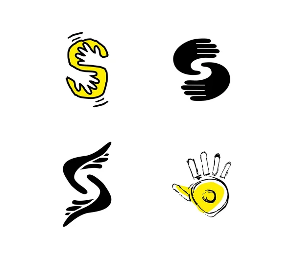 Jeu de graphiques pour le logo avec la lettre s, applaudissements, mains — Image vectorielle