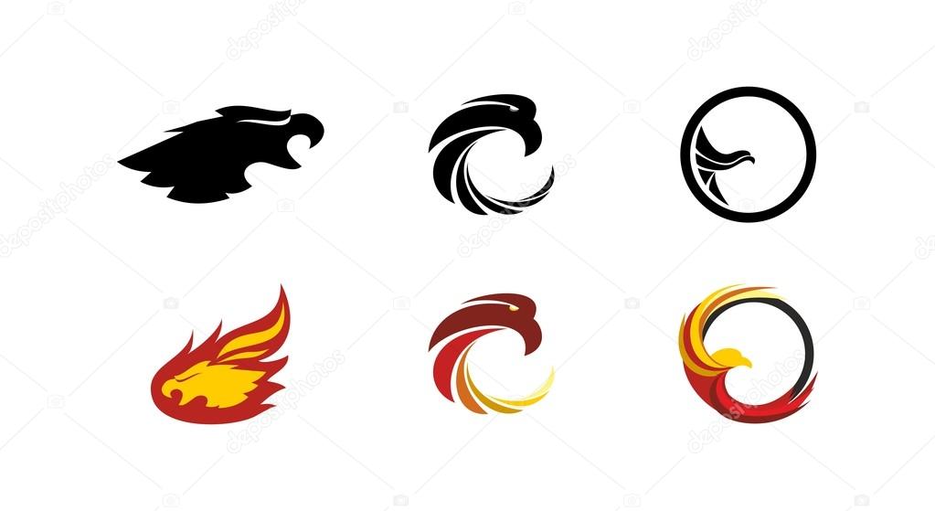 Set of graphic elements for the logo with an eagle or phoenix