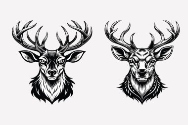 Buck Geyik Başı Silueti, geyik kafası vektörü Beyaz Arkaplanda izole edildi