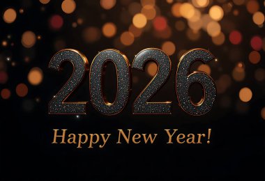 Mutlu yıllar 2026 Kalın Kırmızı renkli metin koyu arka planda parlak ışıklar 2026, 2026 Yeni Yıl Kutlaması Luxury Gold 3D