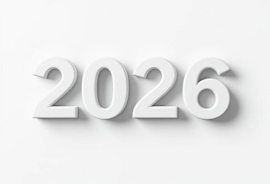 Mutlu yıllar 2026 Beyaz arkaplan ile kalın beyaz renkli metin 2026, 2026 Yeni Yıl Kutlaması 3D metin ile