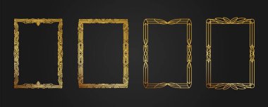 Mücevher rengi a4 çerçeve, altın işlemeli dekoratif kenar. Süslerle süslenmiş vektör çerçeve şablonu. Noktalı çizgi, ince çizgi deseni, çizgi sanatı. Yazdırılabilir, ödül, sertifika, düğün.