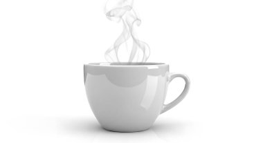 Beyaz fincan ve sıcak kahve.