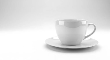 Beyaz fincan ve çay tabağı. 3d oluşturma