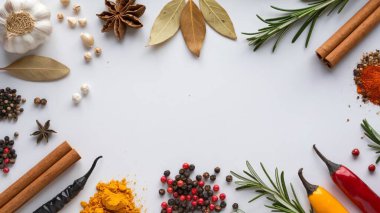 beyaz zemin üzerinde çeşitli baharatlar