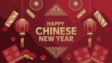 Çin 'in yeni yılı, Çin fenerleri ve kağıt kesikli çiçeklerle 2021. vektör illüstrasyonu