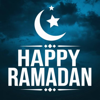 Hilal ay ve yıldızlı Ramazan Kareem tebrik kartı.