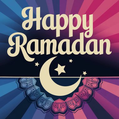 Mutlu Ramazan tebrik kartları asılı fenerler ve yıldızlarla