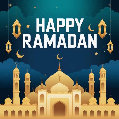 Ramazan Kareem 'in camii, ay ve yıldızlı camiinin vektör çizimi