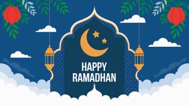 Ramazan Mübarek cami vektörüyle selamlıyor