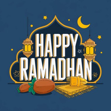 Bayram mübarek tebrik kartı tasarımınız kutlu olsun. Vektör çizimi. Fenerli ve fenerli ramazan festivali.