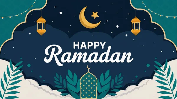 Ramazan Kareem ay ve yıldızlı tasarımı selamlıyor.