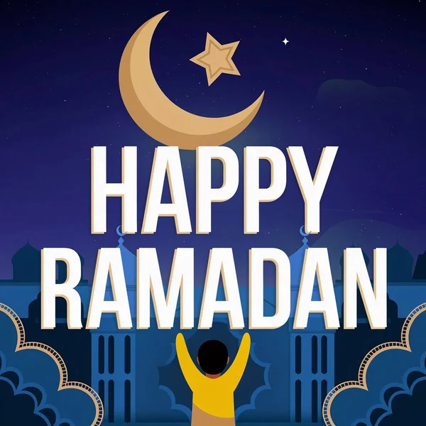 Ramazan Kareem, içinde cami ve hilal vektör çizimi olan tebrik kartı.