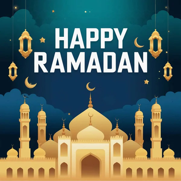 Ramazan Kareem 'in camii, ay ve yıldızlı camiinin vektör çizimi