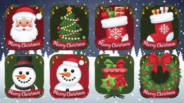 Yeni yıl süslemeleri, kırmızı Noel çanları, Noel Baba, kardan adam, Noel ağacı, şeker kamışı...