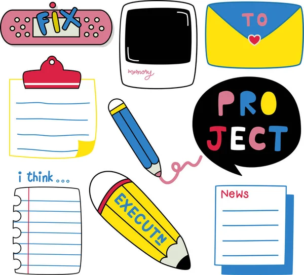 Dijital planlayıcı ya da kurşun günlük için post it grubu ve kırtasiye dekorasyonu nesnesi