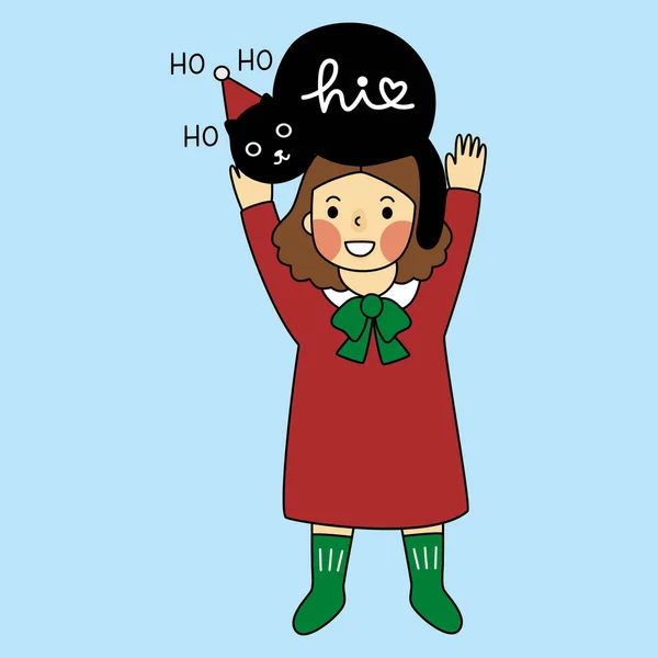 Bir grup kız ve kedisi Noel 'i kutluyor.