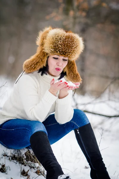 Cheerful girl with snow — Stock Photo, Image