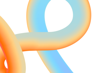 Turuncu ve mavi parıltılı 3D parlak kurdele birbirine dolanmış formlar ve yumuşak yansıtıcı bir yüzey. Moda, modern değişim bileşimi akıcılık ve yaratıcılığı ifade ediyor.