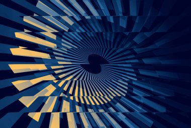 Soyut, koyu mavi spiral, optik dairesel hareket ve çizgili gradyan bozulması. Derin donanma, bej ve çelik mavisi renkler dinamik bir fütüristik arkaplan dokusu oluşturur.