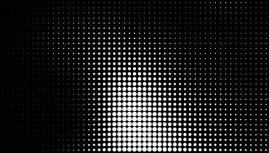Beyaz yarım ton, modern tasarım, teknoloji görselleri ve hareket grafikleri için siyah arkaplan üzerinde soyut gradyan hareketi, monokrom nokta deseni, retro ve fütüristik dijital doku ile animasyon noktalar