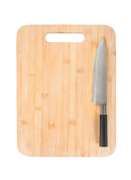 Новая Прямоугольная Деревянная Разделочная Доска Кухонный Нож Белом Фоне — стоковое фото