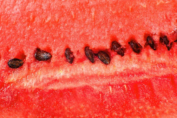 Pulp Ripe Red Watermelon Seeds Close Macro — Stock Photo, Image