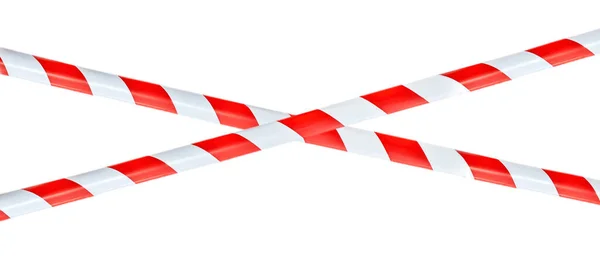 Two Crossed Red White Warning Tape Isolated White — Stock Photo, Image