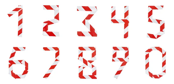 Conjunto Números Fita Vermelha Branca Isolado Branco — Fotografia de Stock