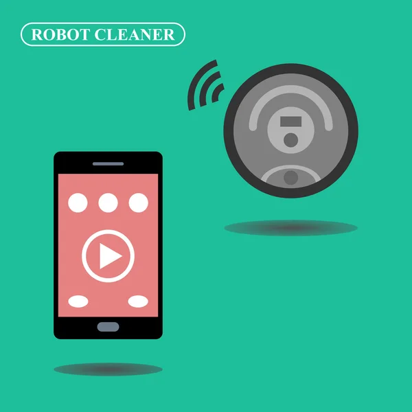 Aspirador robô controlado via smartphone —  Vetores de Stock