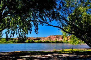 güzel bir nehir manzarası ve patagonya dağı, Arjantin patagonisi