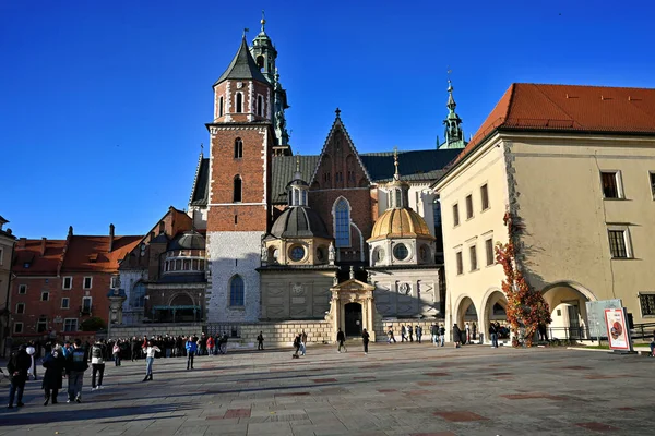 Krakow Polonya 'da Görkemli Wawel Katedrali ve Açık Mavi Gök Altındaki Kale