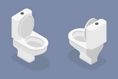 Banyoda seramik klozet. Basit 3d düz izometrik vektör çizimi.