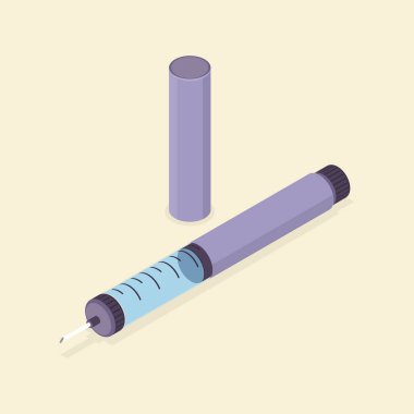 Insulin pen injector. Medical injection device. 3d flat isometric vector illustration.
