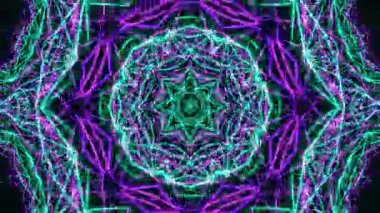 Psikedelik Kaleydoskop Patlaması simetrik kaleydoskop şekilleri patlıyor ve canlı renklerle beatendly döngülerde şekil değiştiriyor